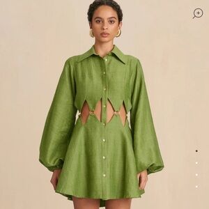 cult gaia | Dresses | Cult Gaia Bey Green Linen Cutout Gold Chainlink Long  Sleeve Mini Dress Medium | Poshmark